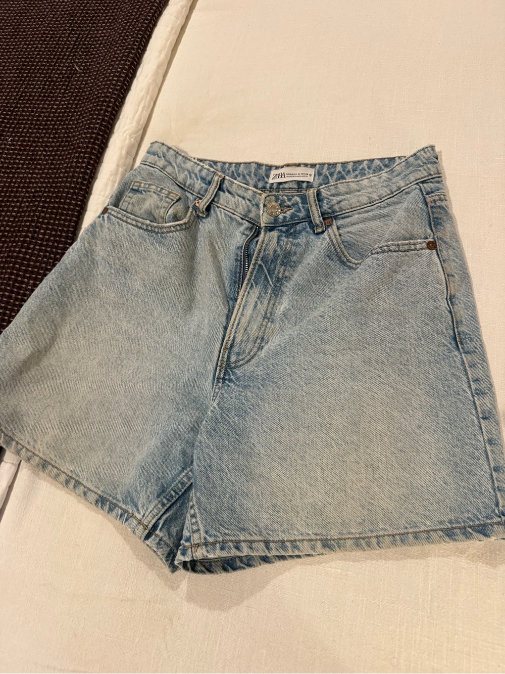 Zara Light Blue High-Rise Denim Shorts
